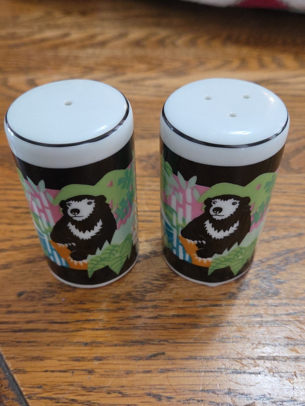 Bear Print Ceramic Salt & Pepper Shakers - Black and White with Pastel Accents